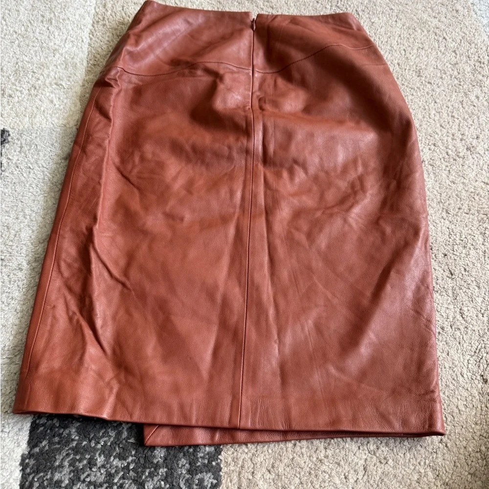 White House Black Market Brown Leather Pencil Skirt